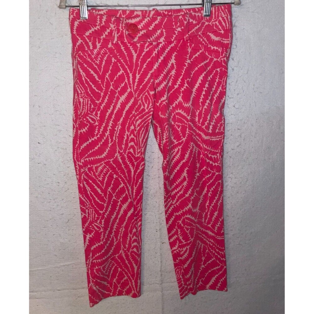 Lilly Pulitzer Pink & White Print Cotton Blend Capri Pants Womens 0 Stretch
